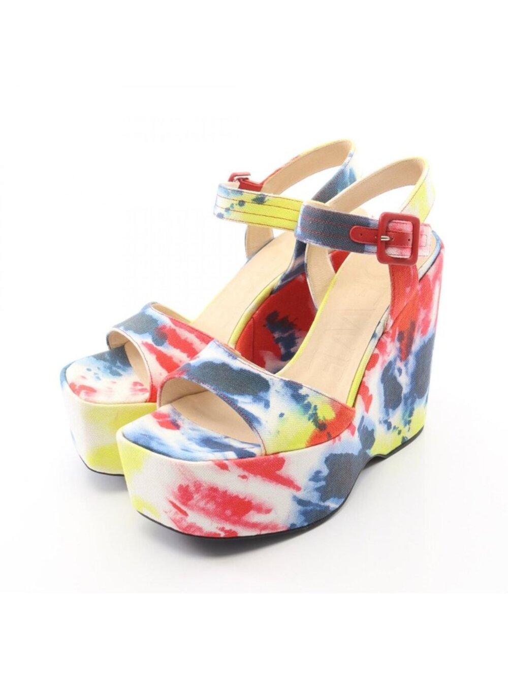 Loewe Sandals Wedge Sole Tie Dye Canvas Leather